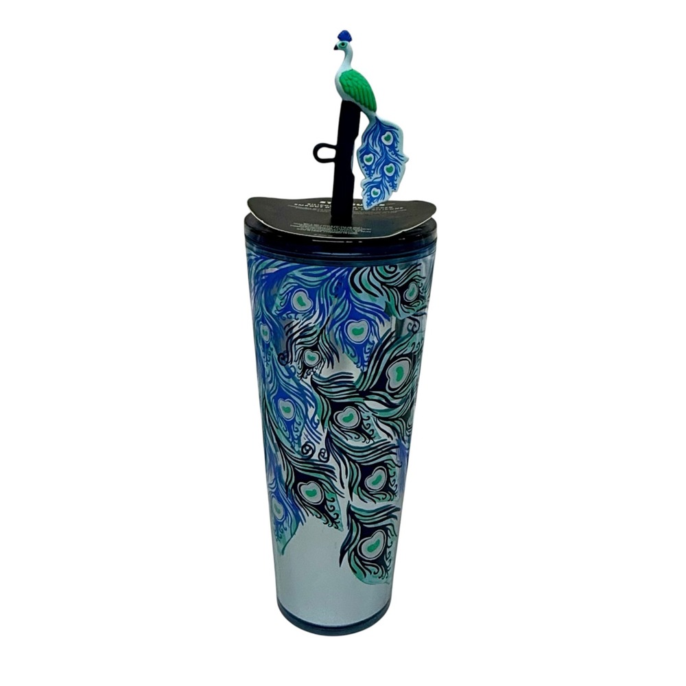 Starbucks 2024 Peacock Tumbler 24oz Venti With Silicone Straw Topper NEW